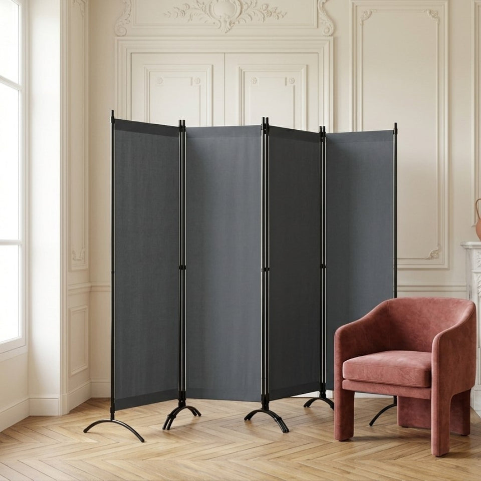 Paravent 4 Panneaux Gris Foncé 224×182 cm — Intérieur & Balcon