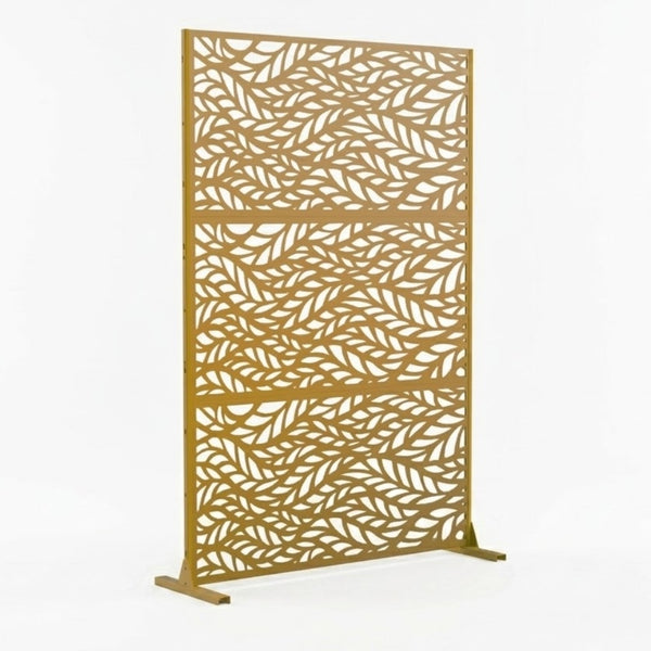 Paravent Métal Extérieur 183 cm — Motif Feuilles Brun, Autoportant, Balcon & Terrasse