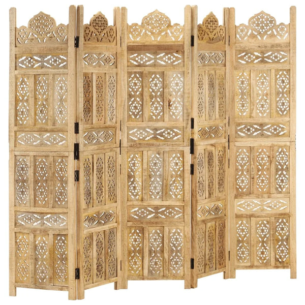 Paravent 5 Panneaux Bois de Manguier 200 × 165 cm — Cloison Exotique & Durable