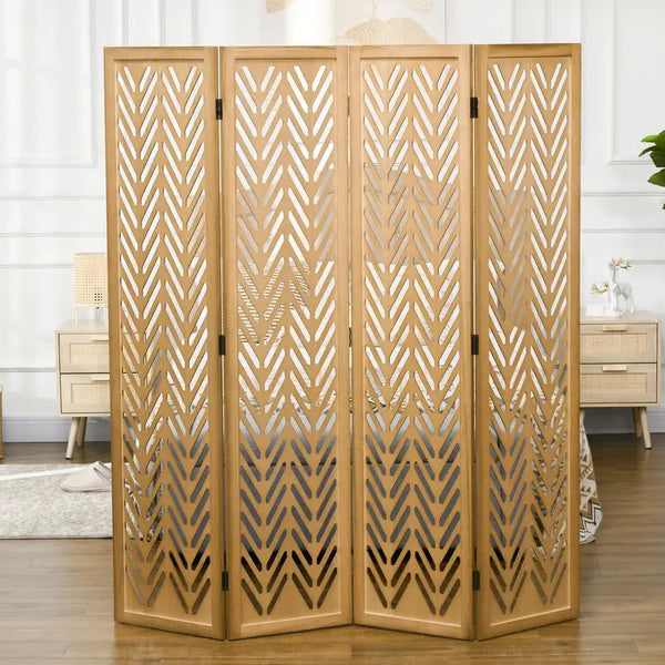 Paravent 4 Panneaux en Bois de Paulownia — Pliage Express, Design Naturel