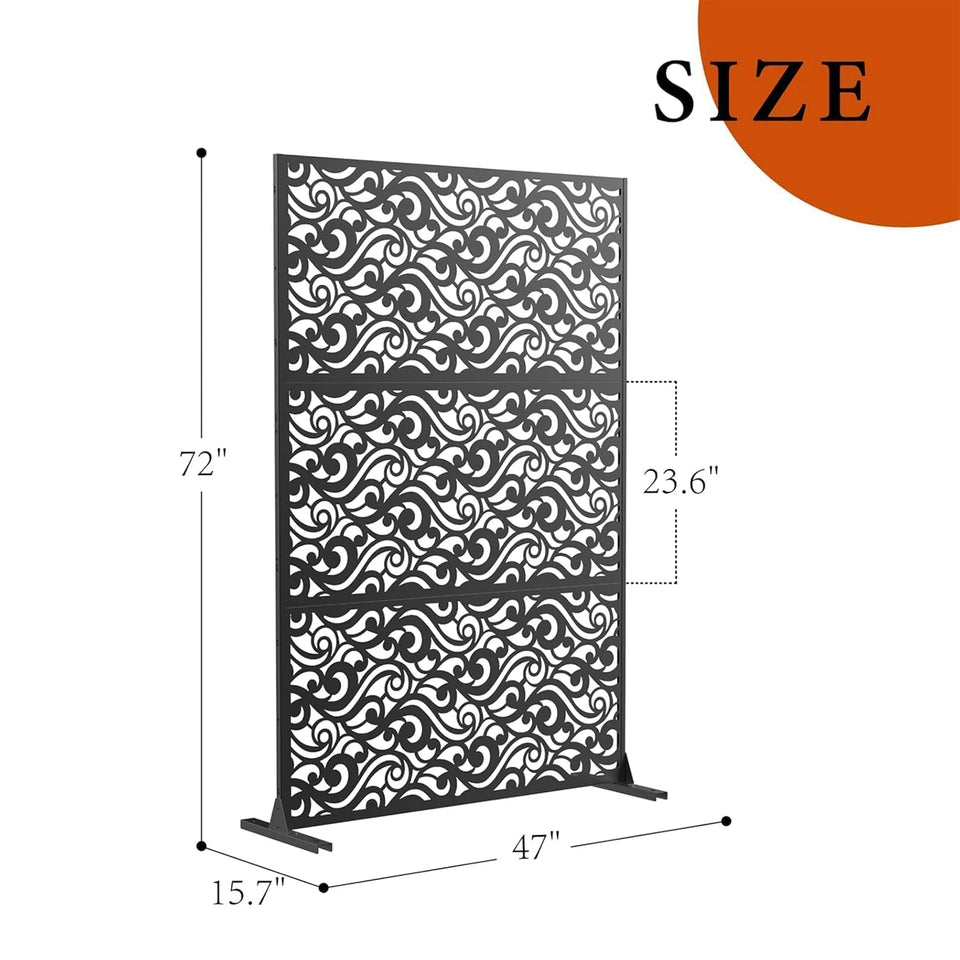Paravent Métal Extérieur 183 cm — Motif Nuages Noir, Autoportant, Balcon & Terrasse