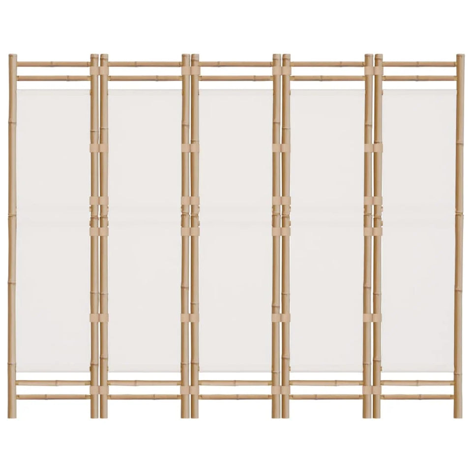 Paravent 5 Panneaux Bambou & Toile — Cloison Légère 200 cm