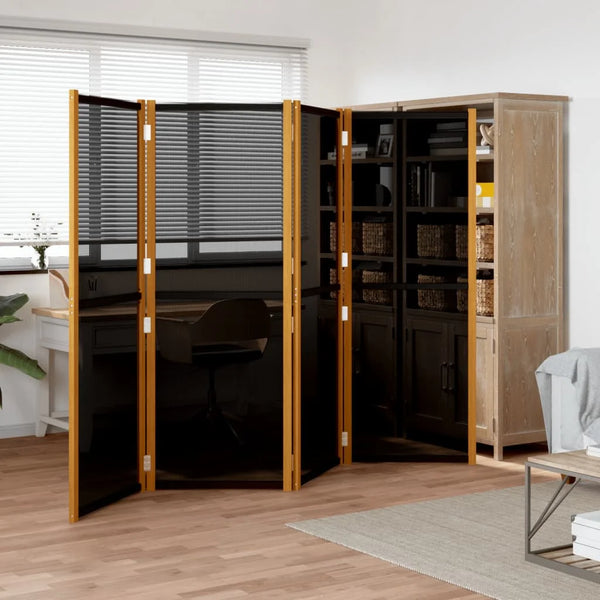 Paravent 4 Panneaux Bois Paulownia Noir — Cloison Contemporaine 280 × 180 cm