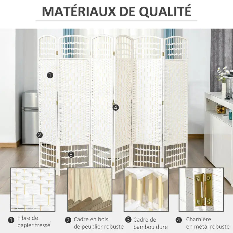 Paravent 6 Panneaux Bambou Naturel — Déploiement Sans Montage