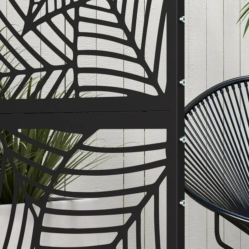Panneau Brise-Vue Extérieur Noir — Motif Feuillage, Treillis Plantes Grimpantes