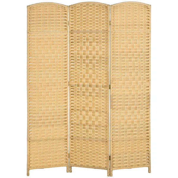 Paravent 3 Panneaux Tressé Incurvé — 6 Charnières Métal, Waterproof