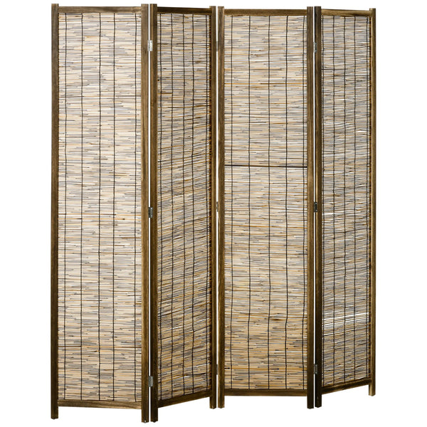 Paravent 4 Panneaux Bois & Rotin — Cloison Naturelle 160 × 170 cm