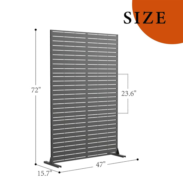 Paravent Métal Extérieur 183 cm — Lamelles Noires, Autoportant, Terrasse & Balcon