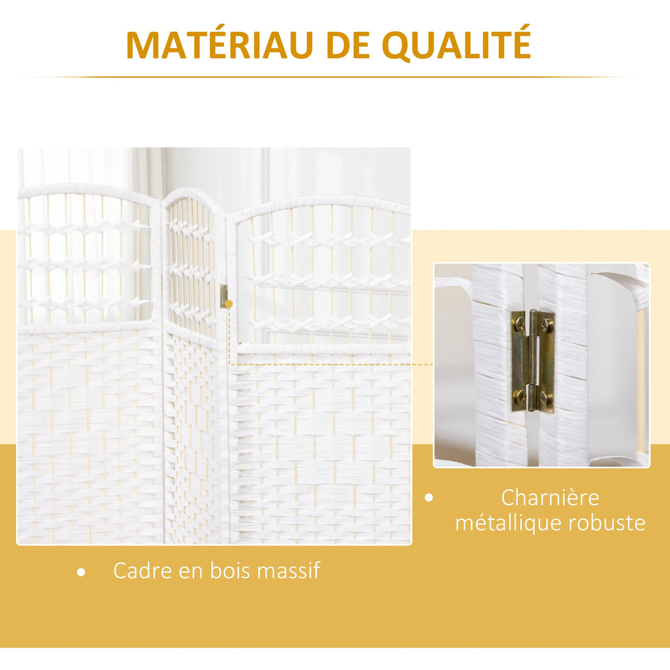 Paravent 4 Panneaux Blanc — Cloison Pliable Chambre & Salon 160 × 170 cm