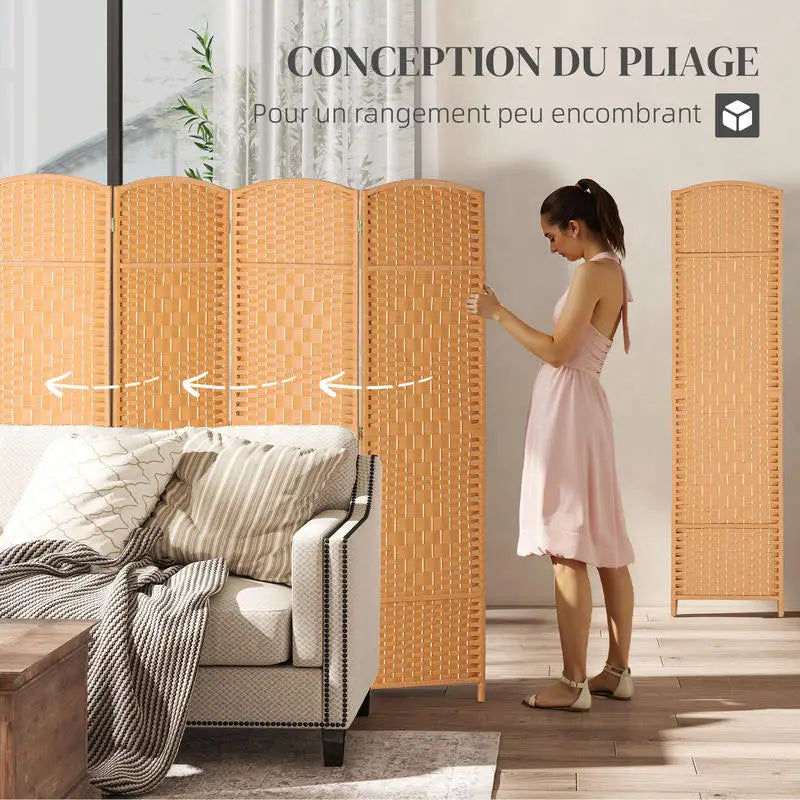 Paravent 4 Panneaux Tissé Main à Arche — Cloison Légère & Intime