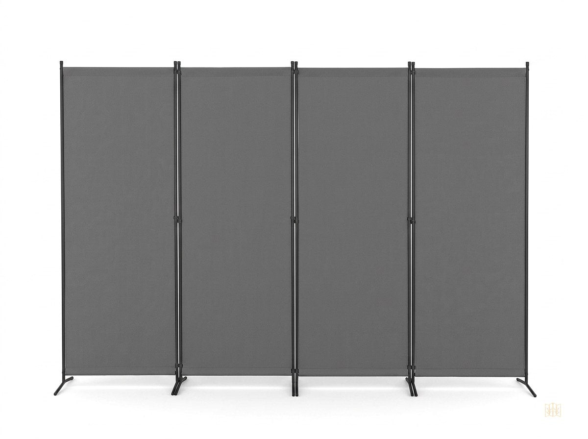 Paravent Pliable Tissu Gris — 4 Panneaux 346×184 cm