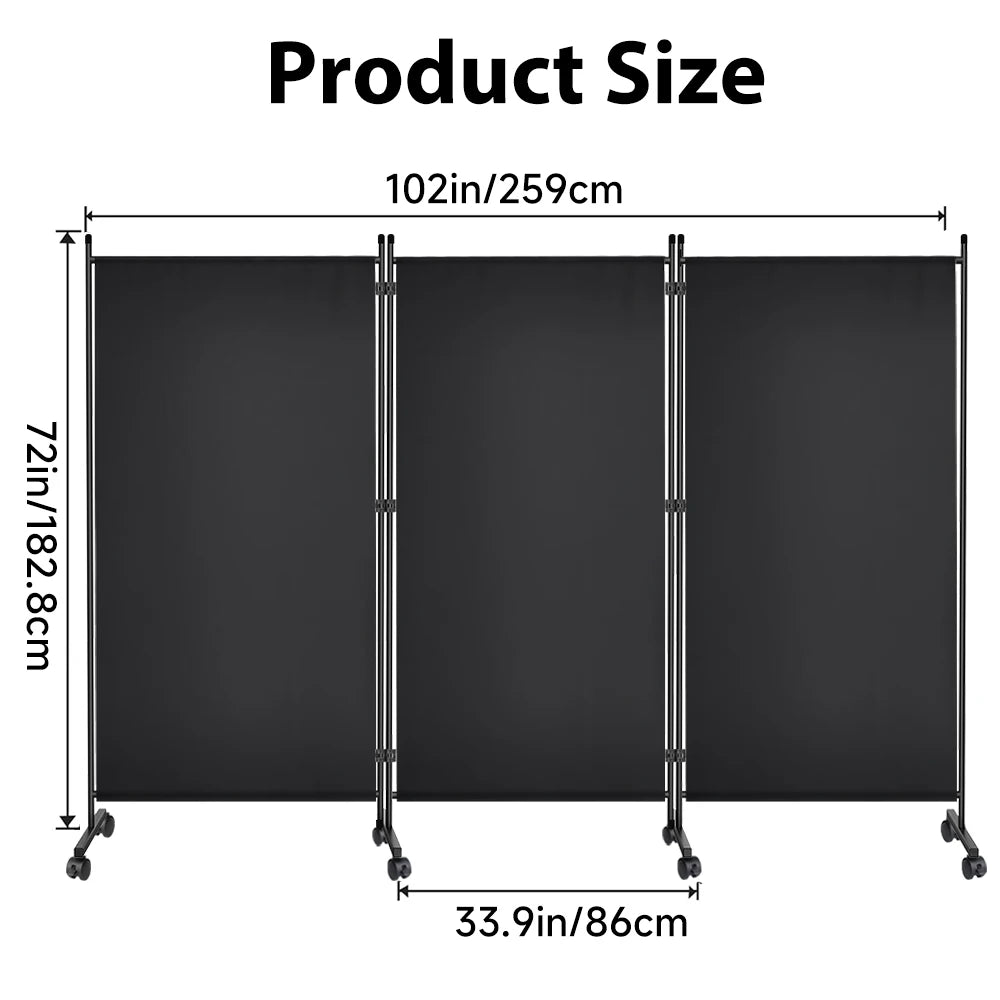 Paravent 3 Panneaux sur Roulettes — Cloison Mobile Intérieur & Balcon