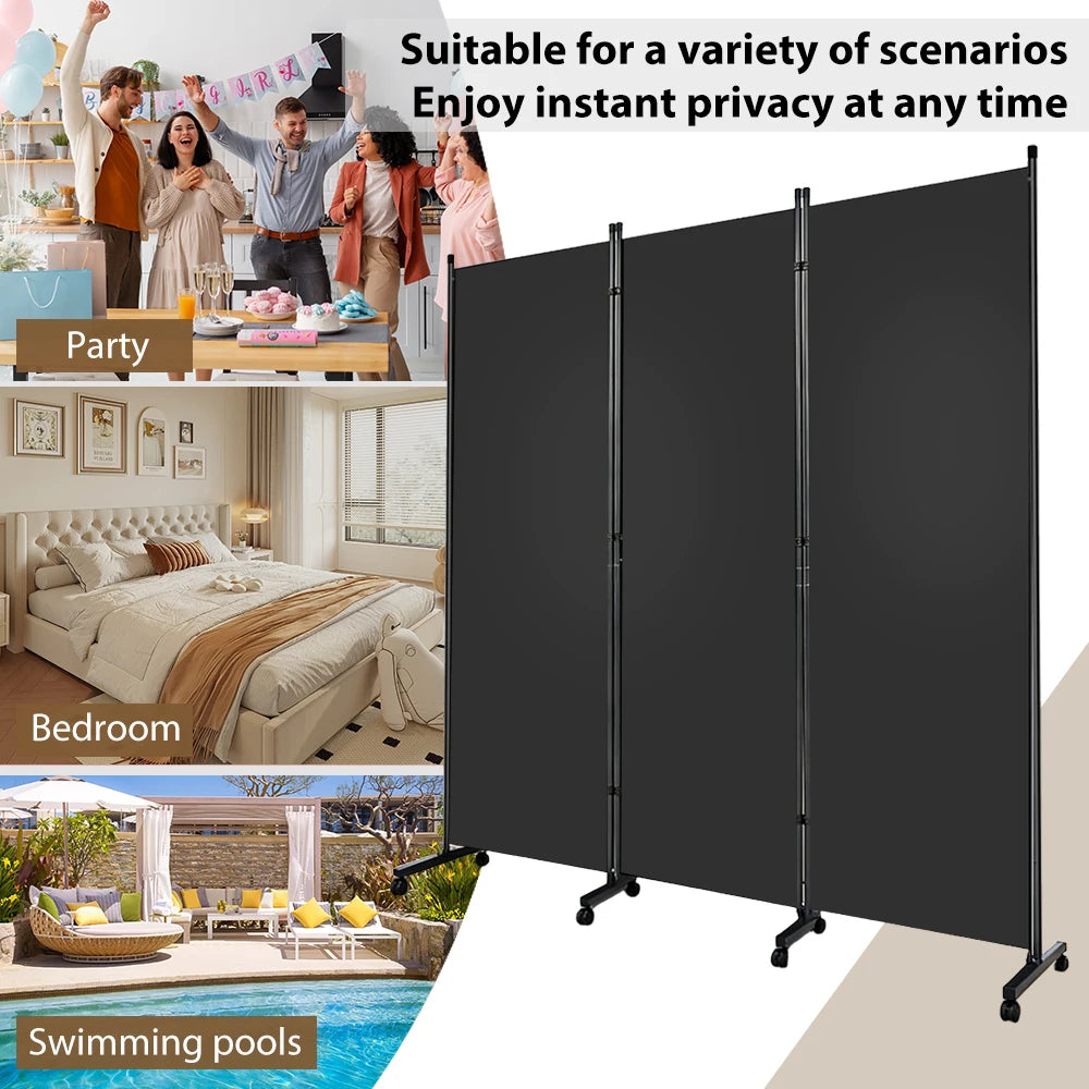 Paravent 3 Panneaux sur Roulettes — Cloison Mobile Intérieur & Balcon