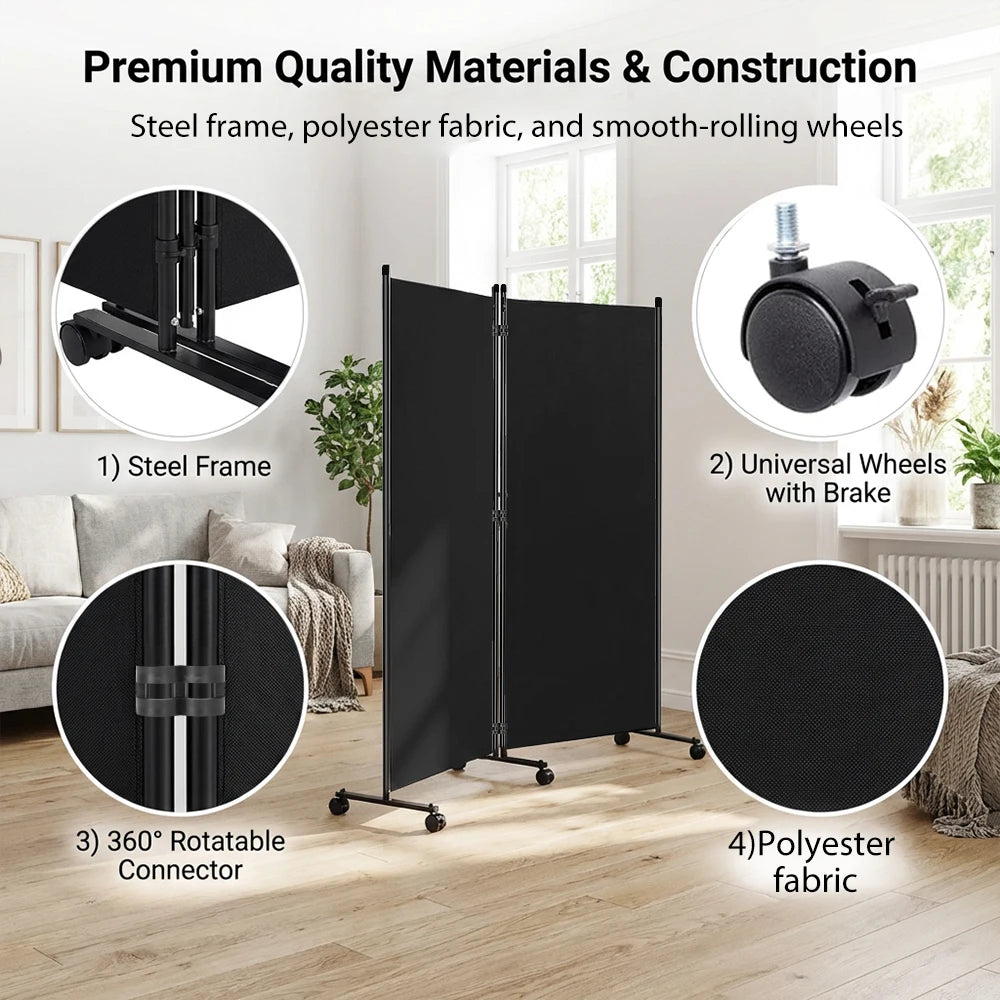 Paravent 3 Panneaux sur Roulettes — Cloison Mobile Intérieur & Balcon