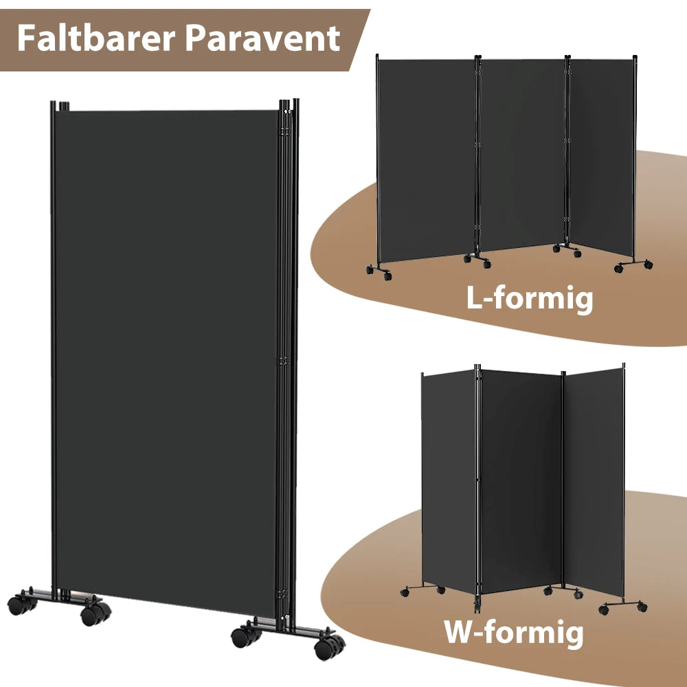 Paravent 3 Panneaux sur Roulettes — Cloison Mobile Intérieur & Balcon