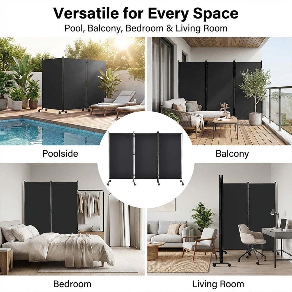 Paravent 3 Panneaux sur Roulettes — Cloison Mobile Intérieur & Balcon