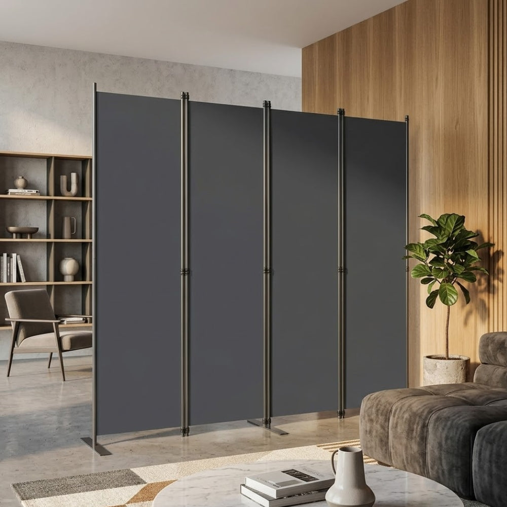 Grand Paravent Gris Foncé — 4 Panneaux 180×180 cm | Salon & Open Space