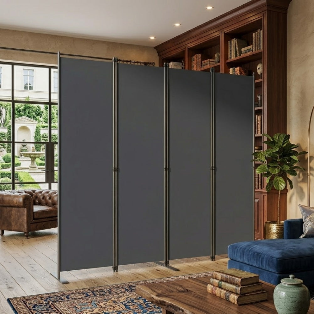 Grand Paravent Gris Foncé — 4 Panneaux 180×180 cm | Salon & Open Space