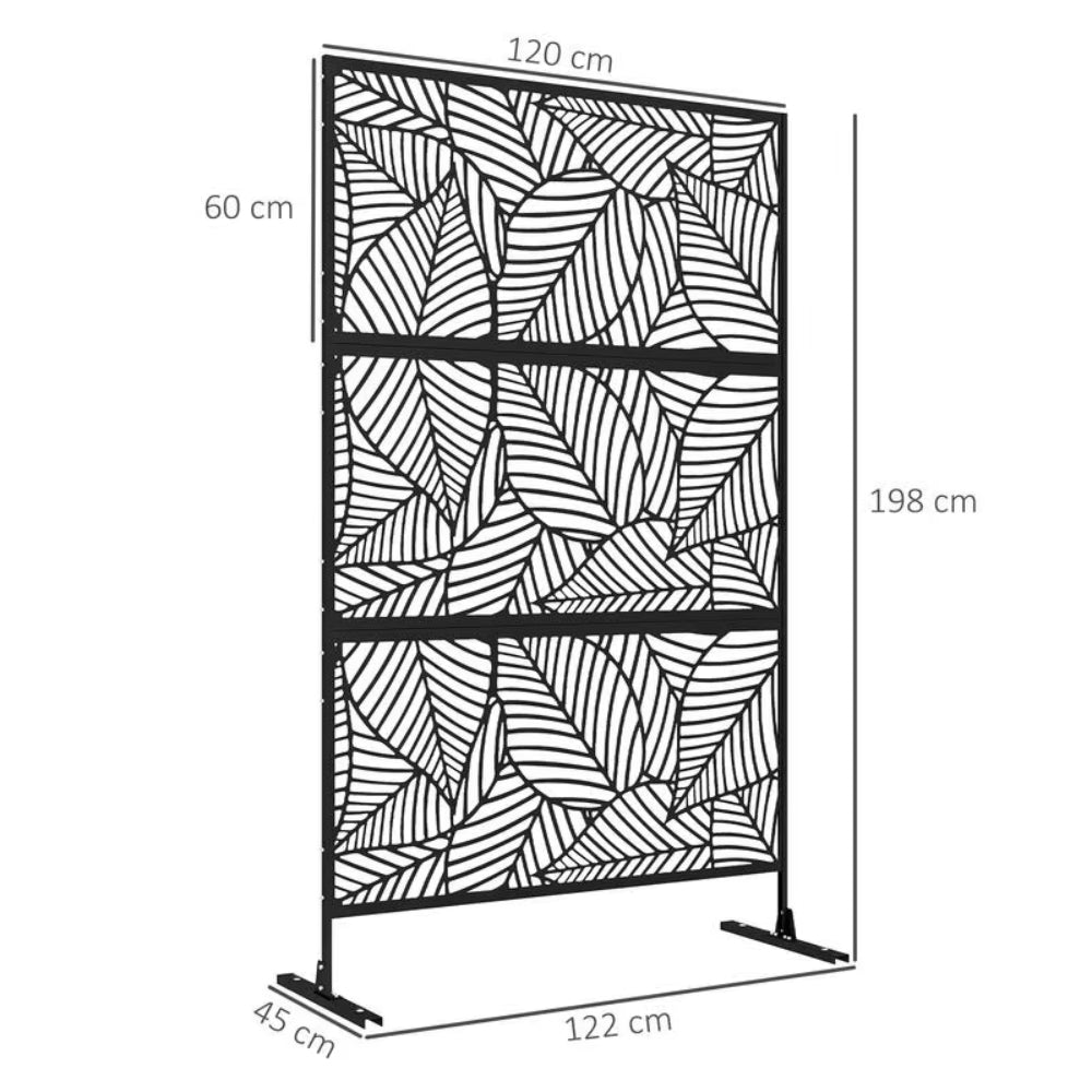 Panneau Brise-Vue Extérieur Noir — Motif Feuillage, Treillis Plantes Grimpantes