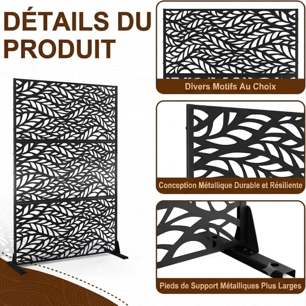 Panneau Décoratif Jardin Noir Motif B avec Socle 120×183 cm