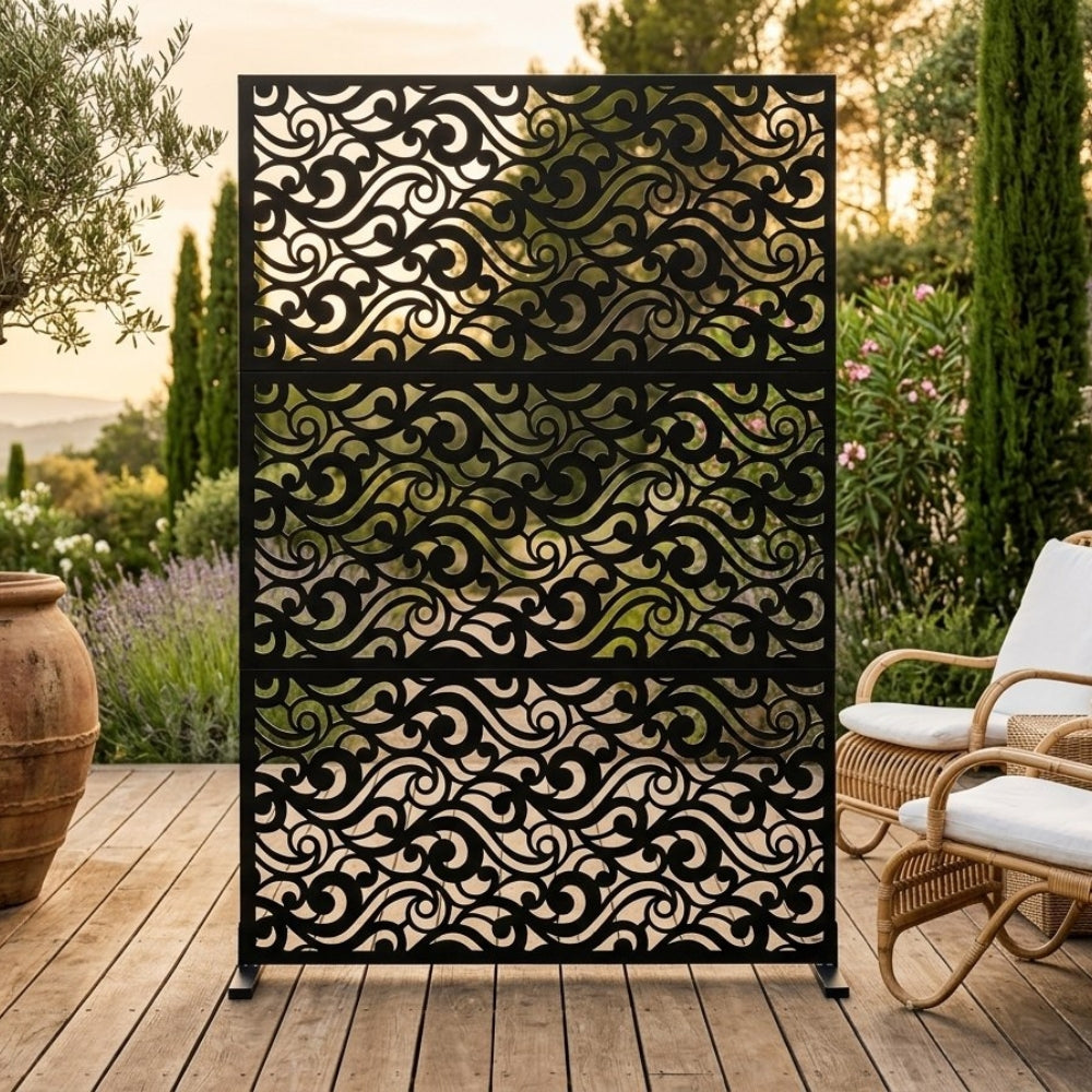 Panneau Décoratif Jardin Noir Motif C avec Socle 120×183 cm