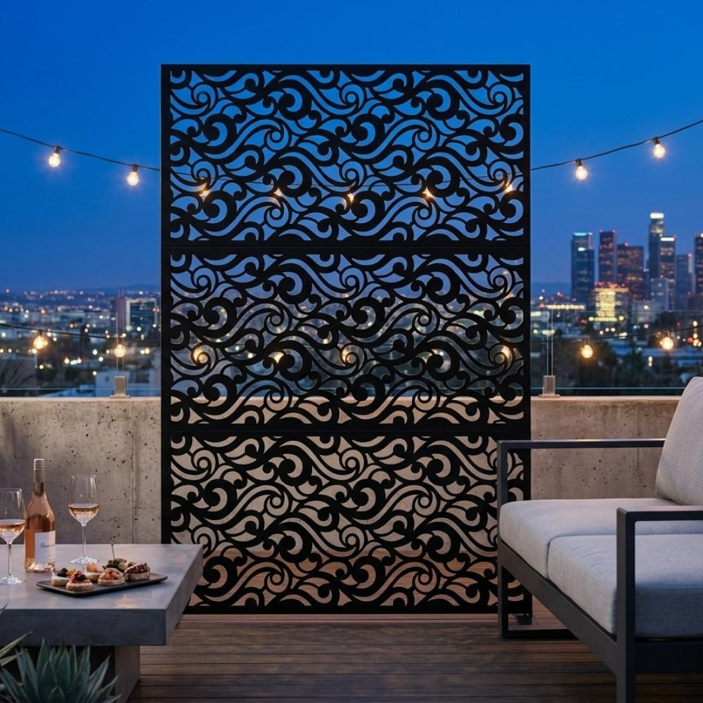 Panneau Décoratif Jardin Noir Motif C avec Socle 120×183 cm