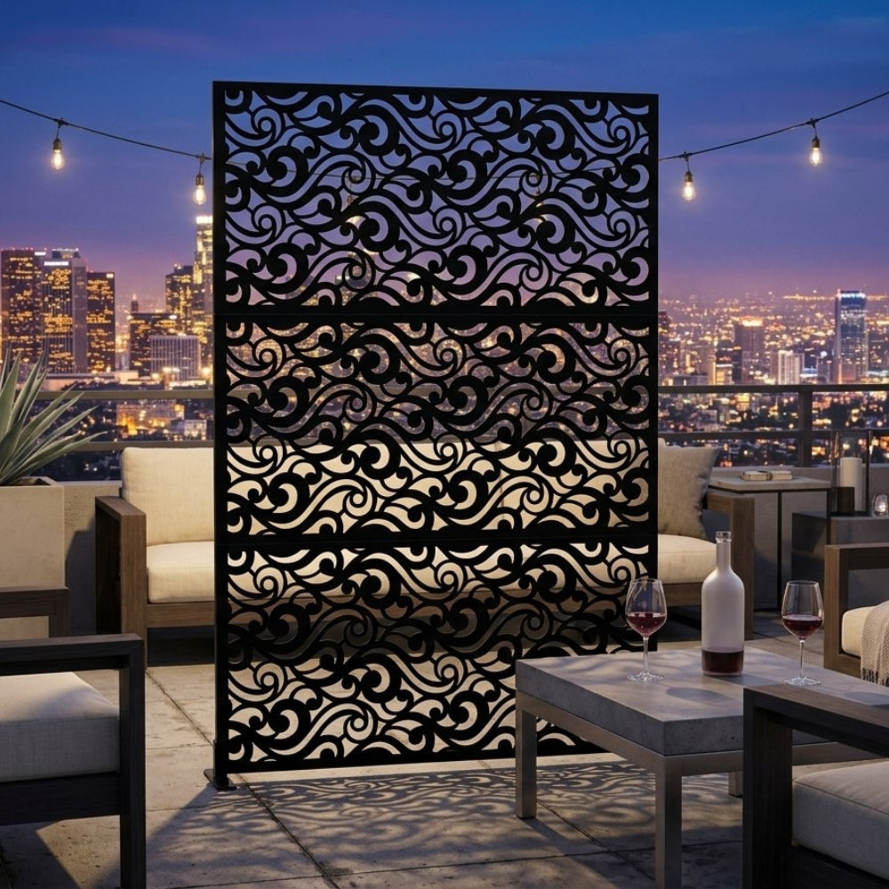 Panneau Décoratif Jardin Noir Motif C avec Socle 120×183 cm