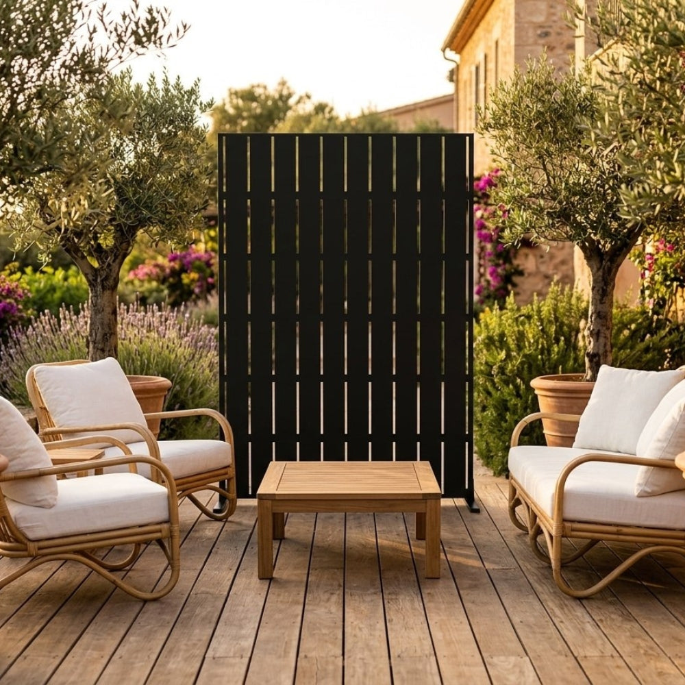 Panneau Décoratif Jardin Noir Motif E avec Socle 120×183 cm