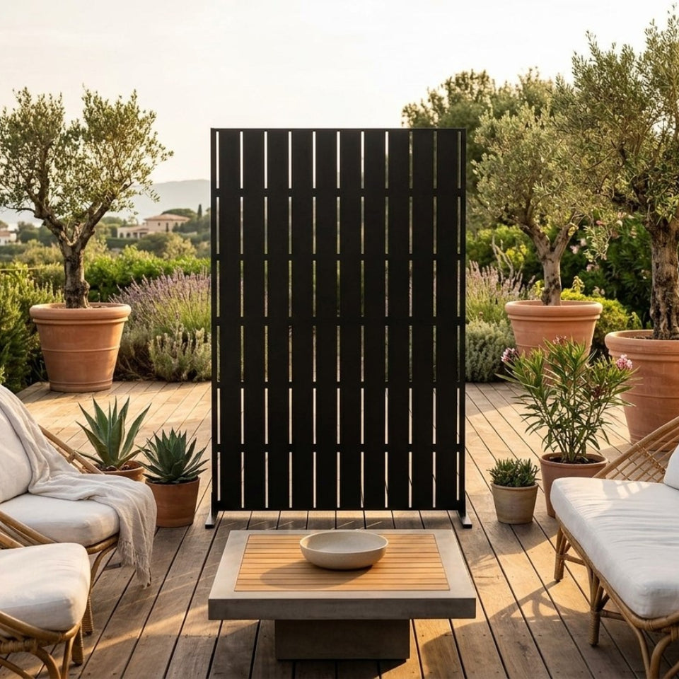 Panneau Décoratif Jardin Noir Motif E avec Socle 120×183 cm
