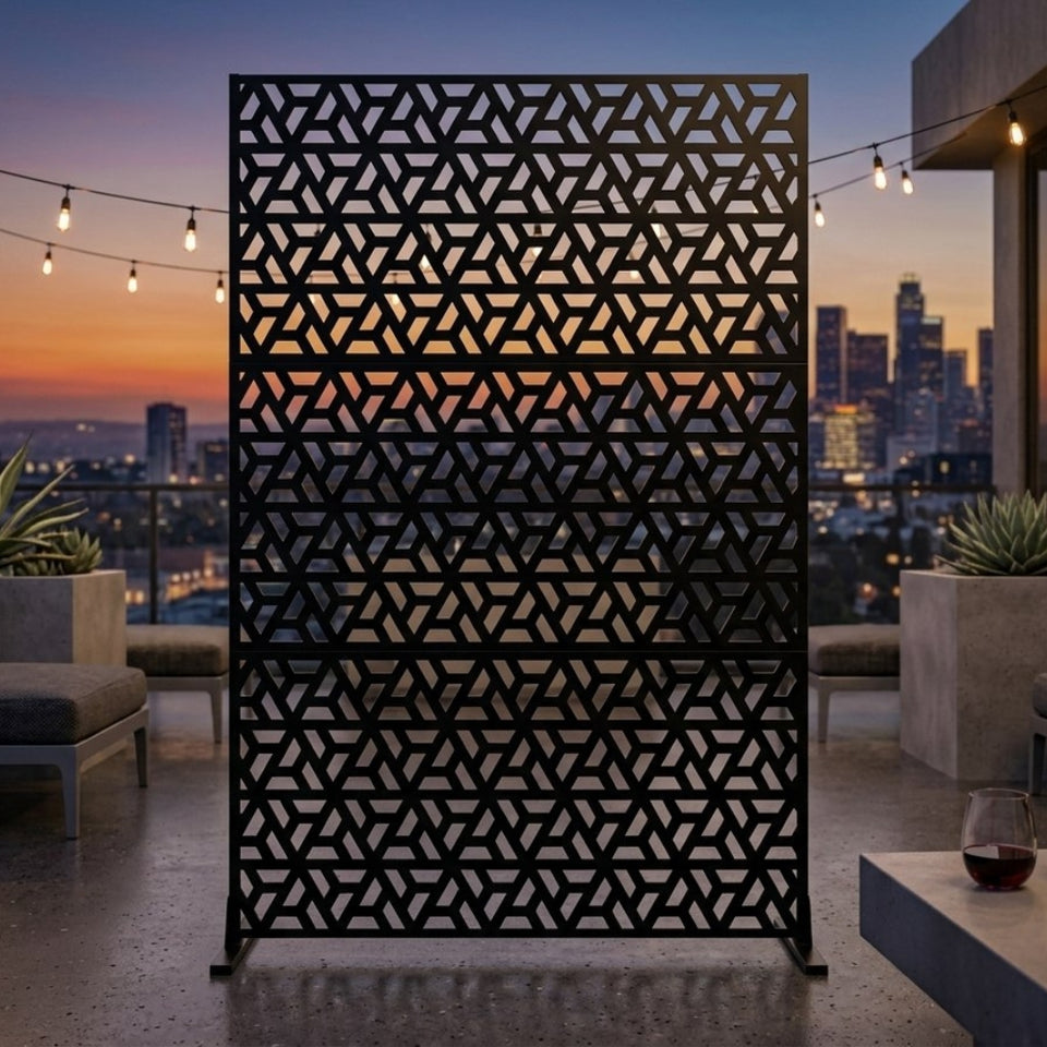 Panneau Décoratif Jardin Noir Motif F avec Socle 120×183 cm