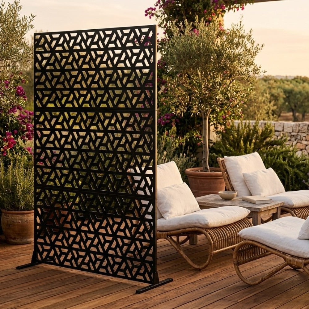 Panneau Décoratif Jardin Noir Motif F avec Socle 120×183 cm