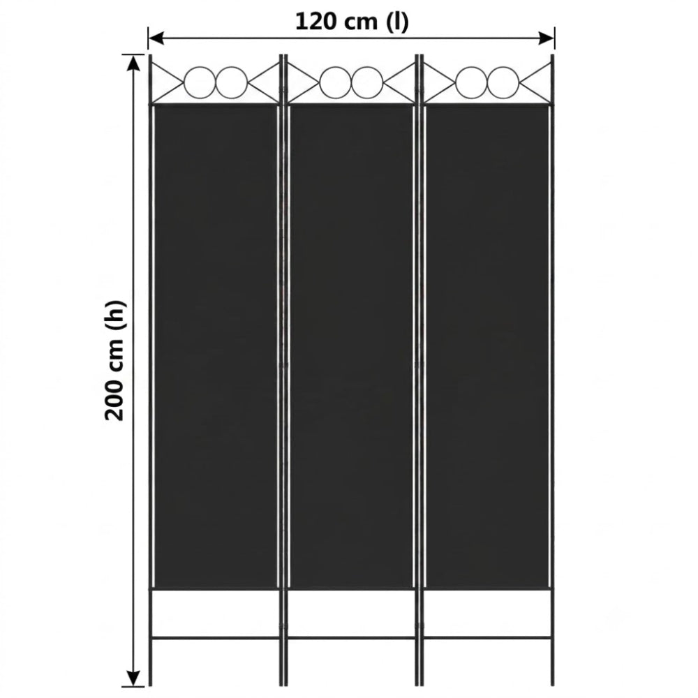 Paravent 3 Panneaux Tissu Noir 120 × 200 cm — Grande Hauteur, Salon & Bureau