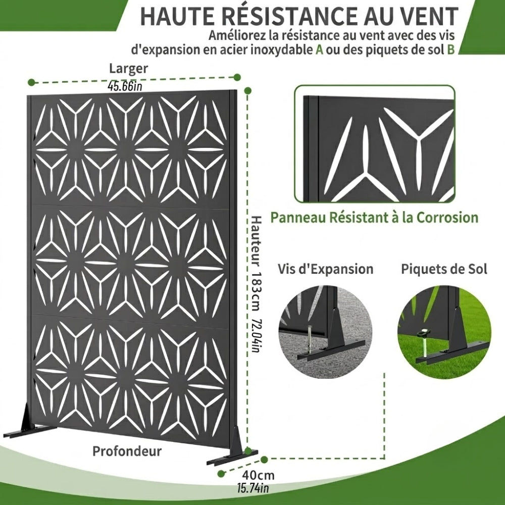 Paravent Métal Outdoor Autoportant Noir — Clôture Décorative Modulable Extérieur