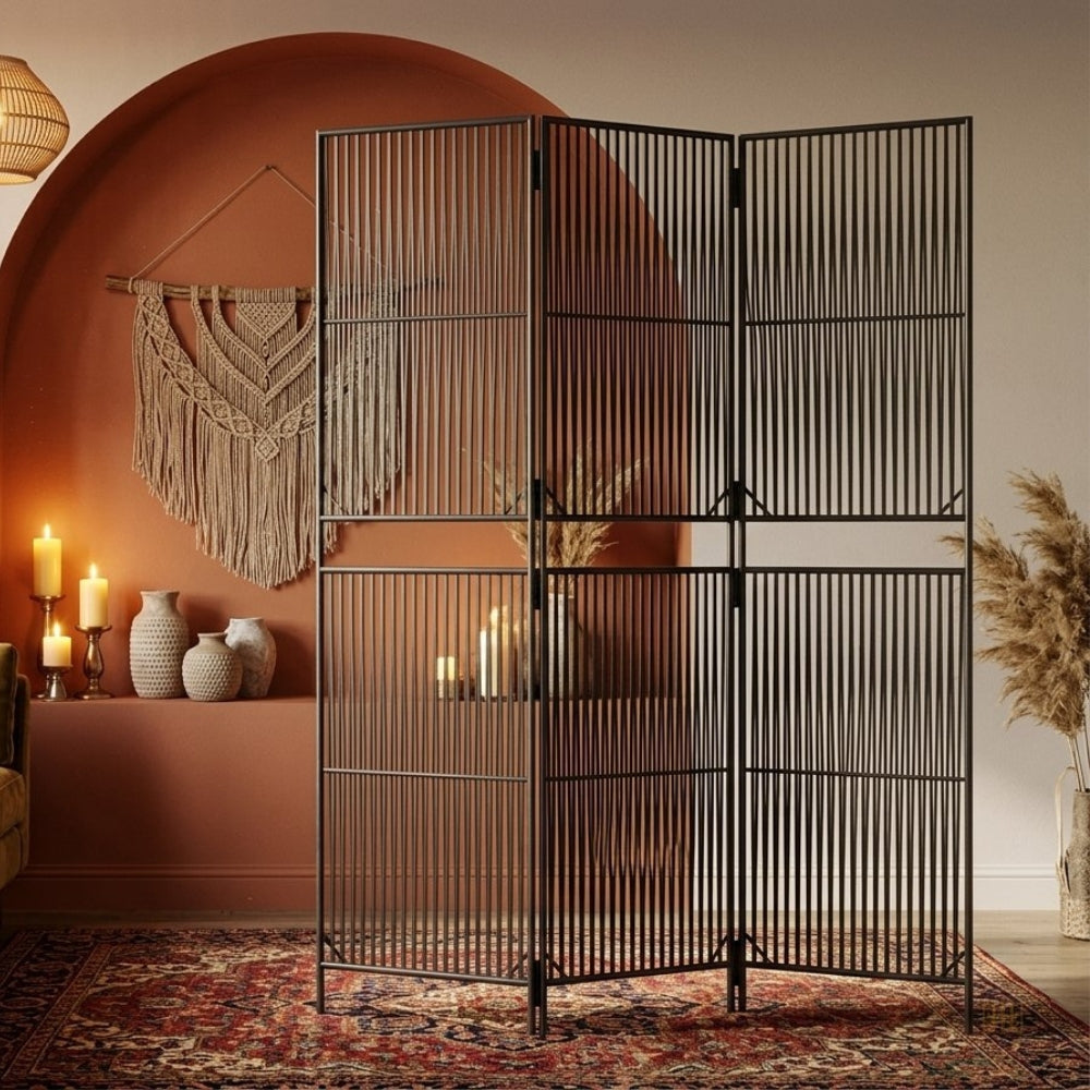 Paravent Poly Rotin Noir 3 Panneaux — Cloison Tressée Légère & Décorative