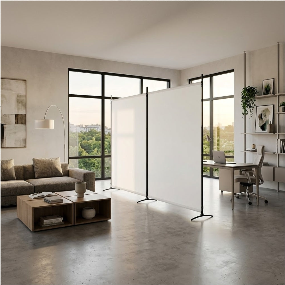 Paravent 2 Panneaux Tissu Blanc — Grande Cloison Légère 348 × 180 cm