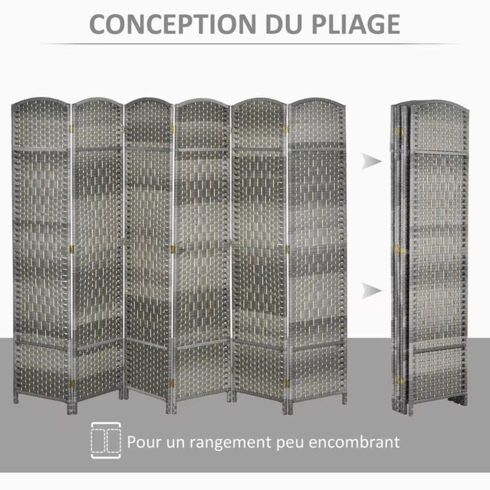 Paravent 3 Panneaux Polypropylène & Pin — 15 Charnières Métal, Cloison Robuste & Élégante