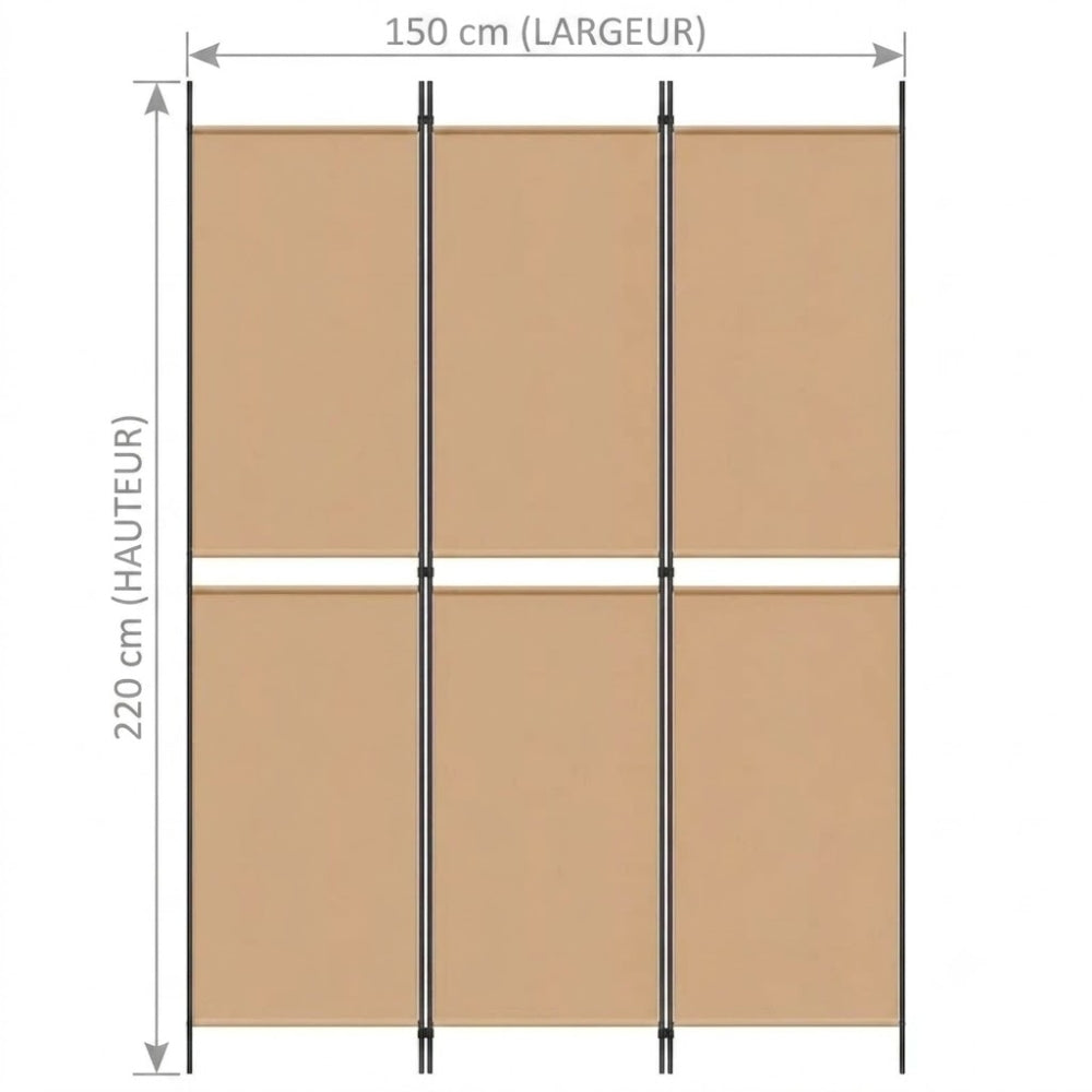 Paravent 3 Panneaux Tissu Beige 150 × 220 cm — Grande Hauteur, Chambre & Salon