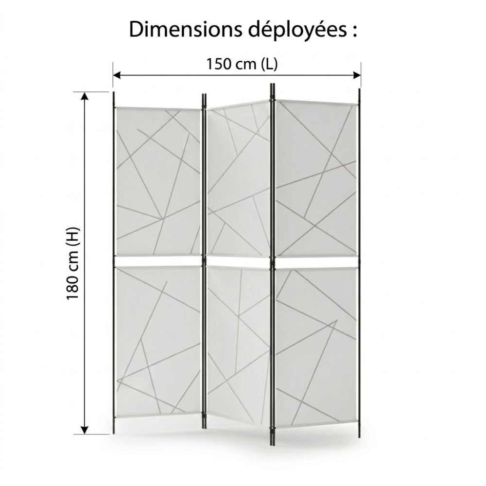 Paravent 3 Panneaux Tissu Blanc 150 × 180 cm — Cloison Bureau & Chambre