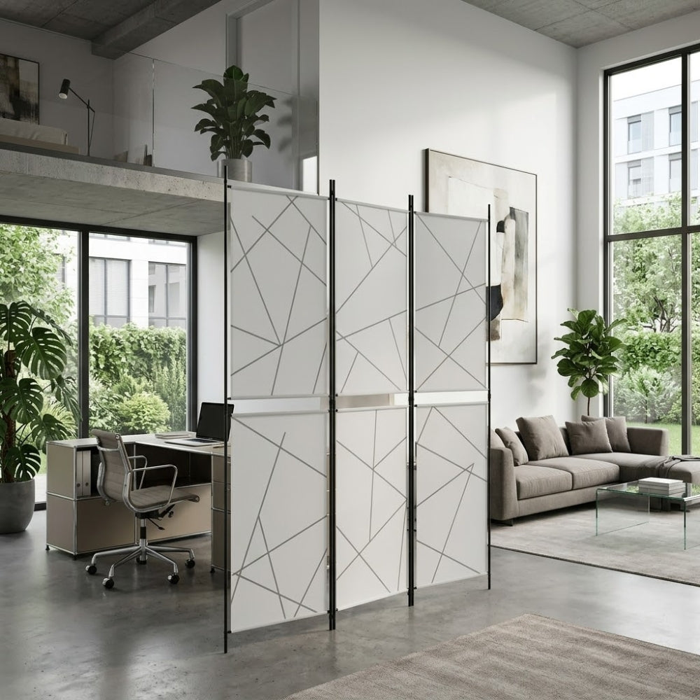 Paravent 3 Panneaux Tissu Blanc 150 × 180 cm — Cloison Bureau & Chambre
