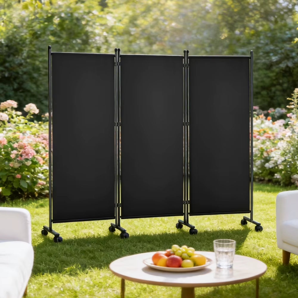 Paravent 3 Panneaux sur Roulettes — Cloison Mobile Intérieur & Balcon