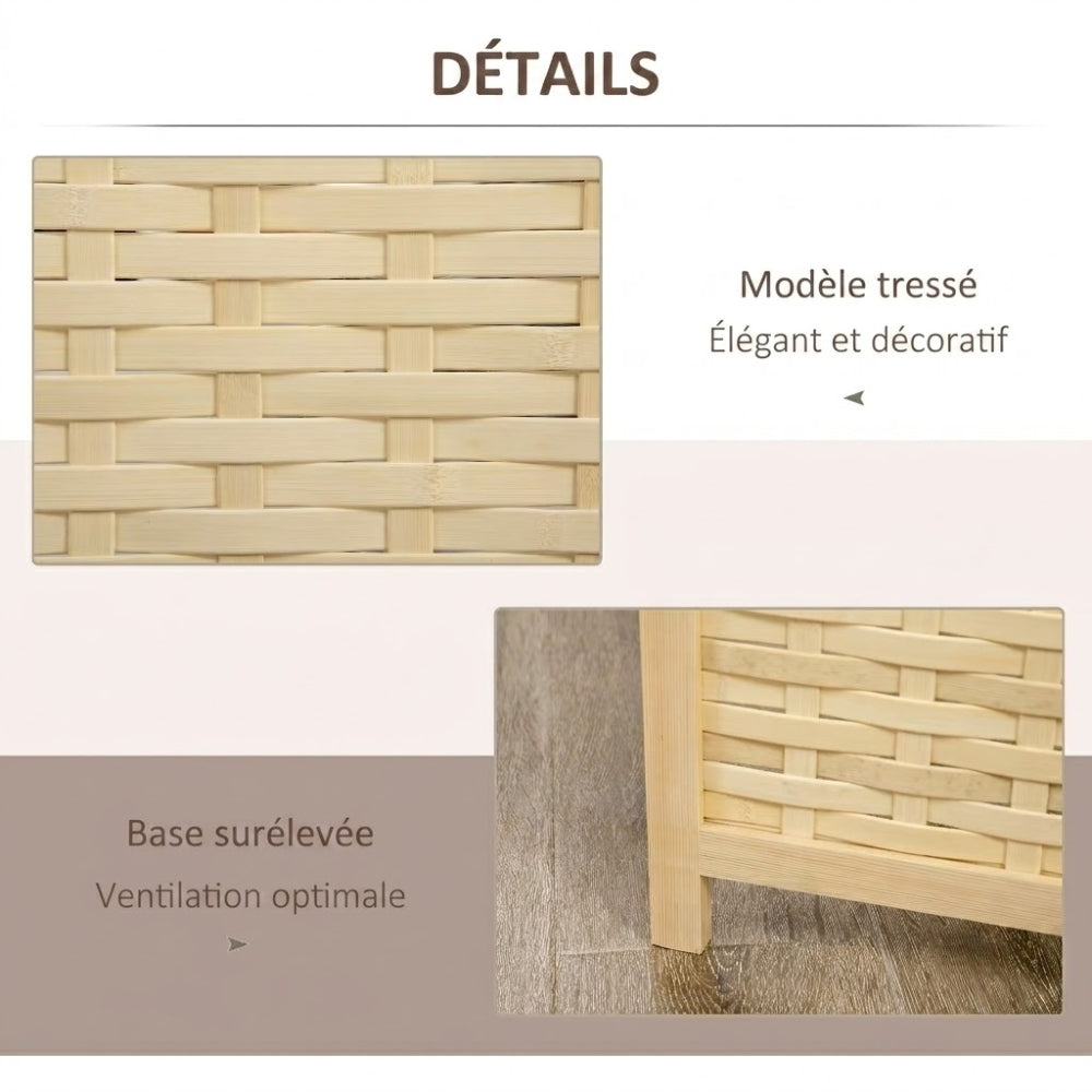 Paravent 4 Panneaux Aspect Bambou Tressé — Cloison Élégante & Rustique