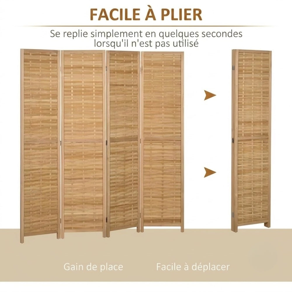 Paravent 4 Panneaux Bambou Naturel — Cloison Légère 160 × 170 cm