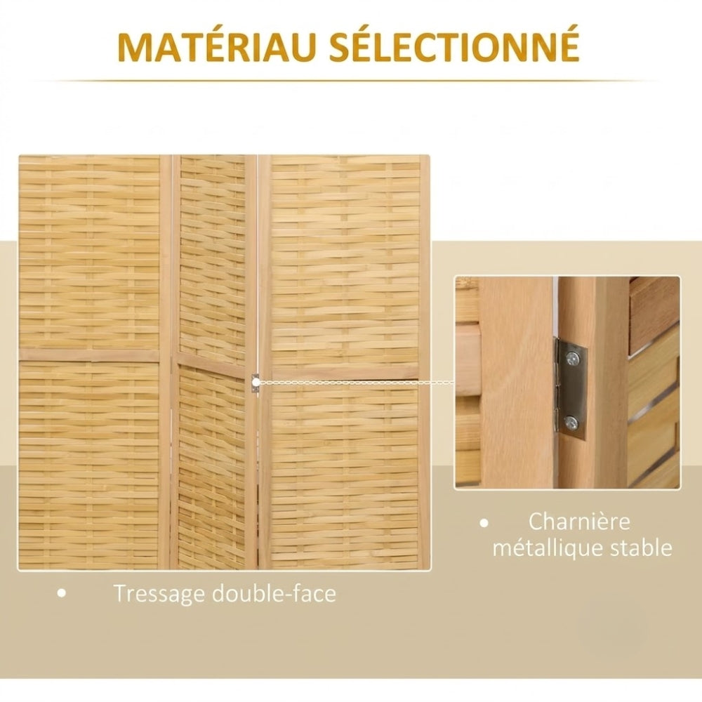 Paravent 4 Panneaux Bambou Naturel — Cloison Légère 160 × 170 cm
