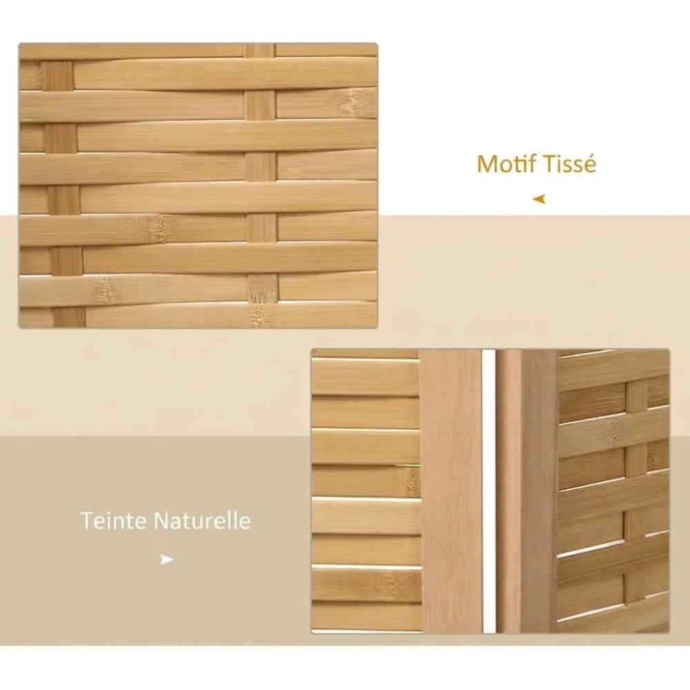 Paravent 4 Panneaux Bambou Naturel — Cloison Légère 160 × 170 cm