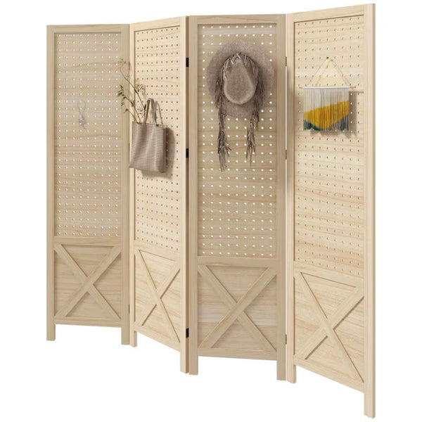 Paravent 4 Panneaux Bois Perforé 152×145 cm