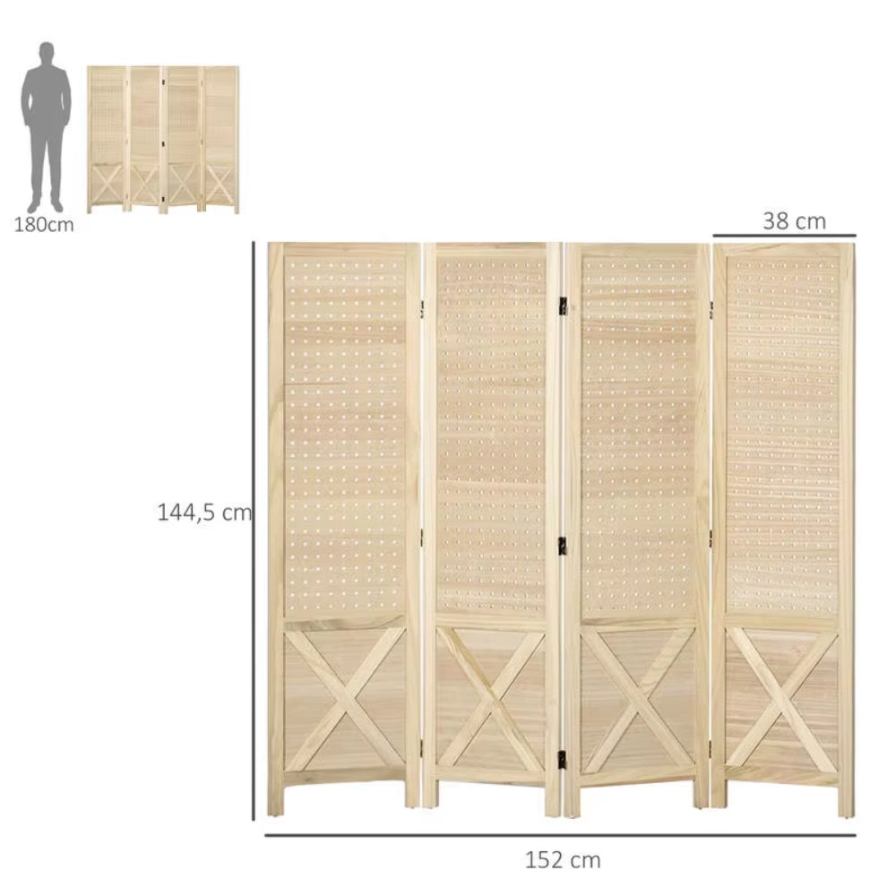 Paravent 4 Panneaux Bois Perforé 152×145 cm