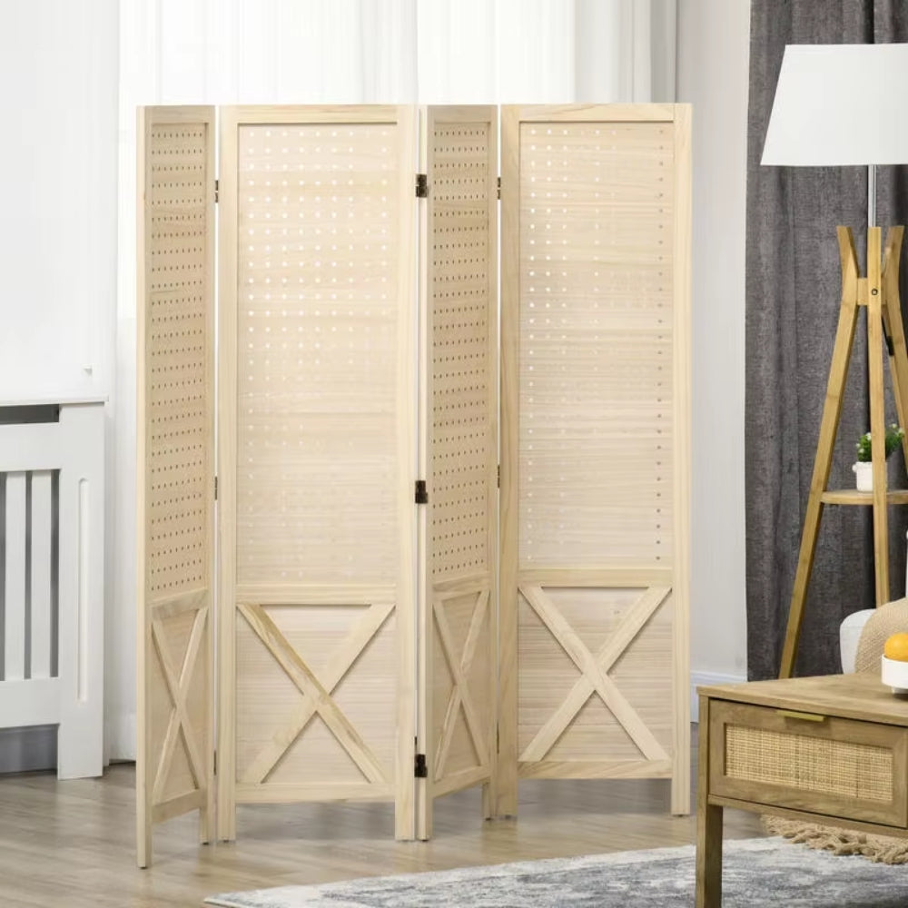 Paravent 4 Panneaux Bois Perforé 152×145 cm