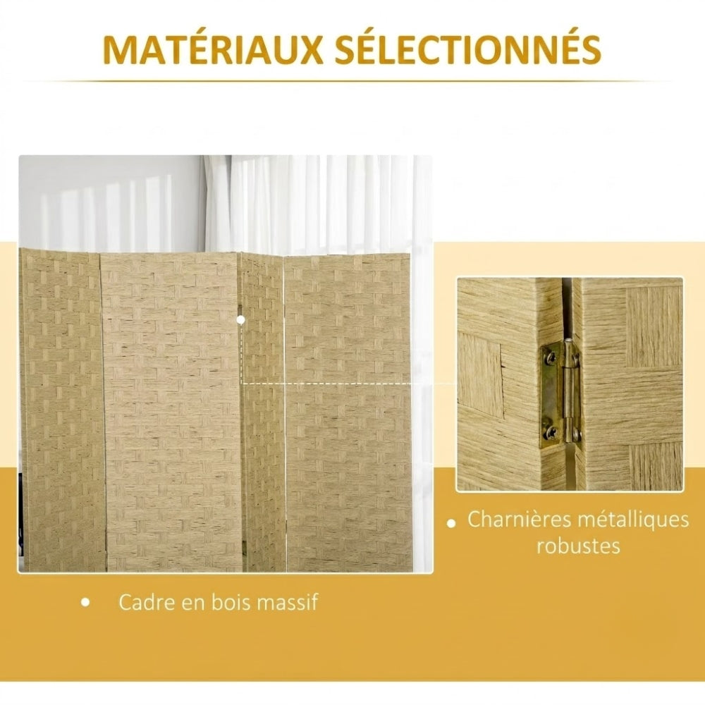 Paravent 4 Panneaux Brun — Cloison Pliable Chambre & Salon 159 × 169 cm