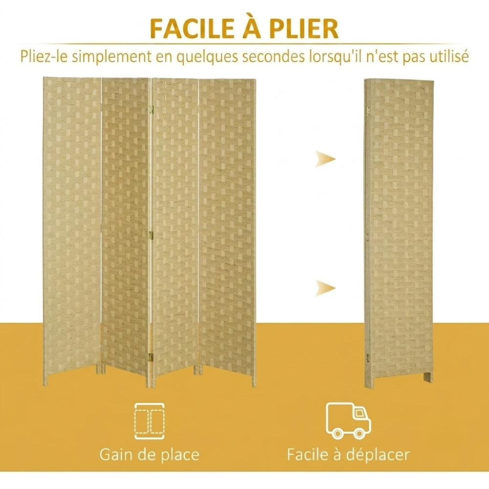 Paravent 4 Panneaux Brun — Cloison Pliable Chambre & Salon 159 × 169 cm