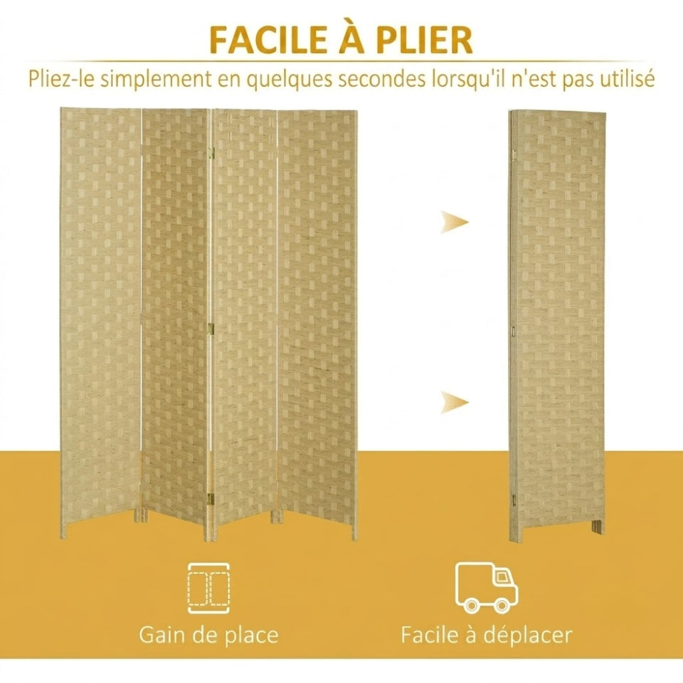 Paravent 4 Panneaux Brun — Cloison Pliable Chambre & Salon 159 × 169 cm